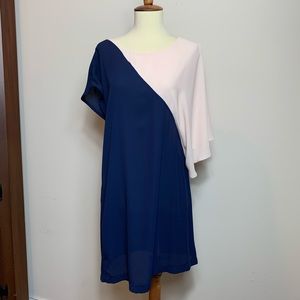 Iner asymmetrical peach blush navy shift dress M